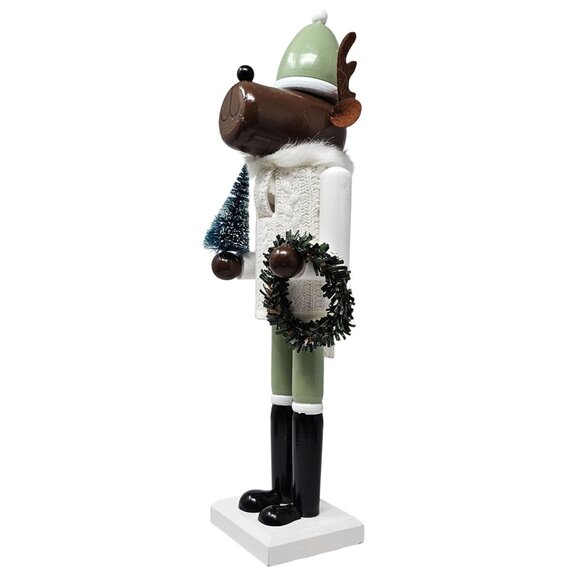 Winter Moose with Wreath and Tree 15" Christmas Nutcracker - Picture 3 of 5